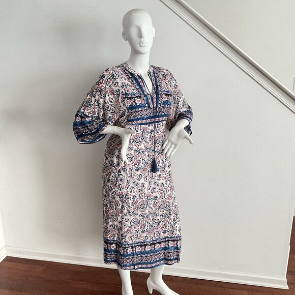 Miss Me Paisley Eylet Shift Midi Navy Multicolor Boho Tassel L - Picture 10 of 10